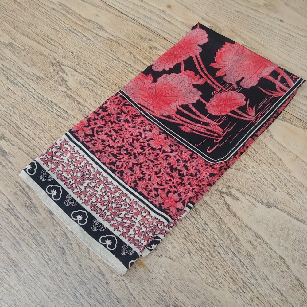 Red black and cream water lily floral square scarf